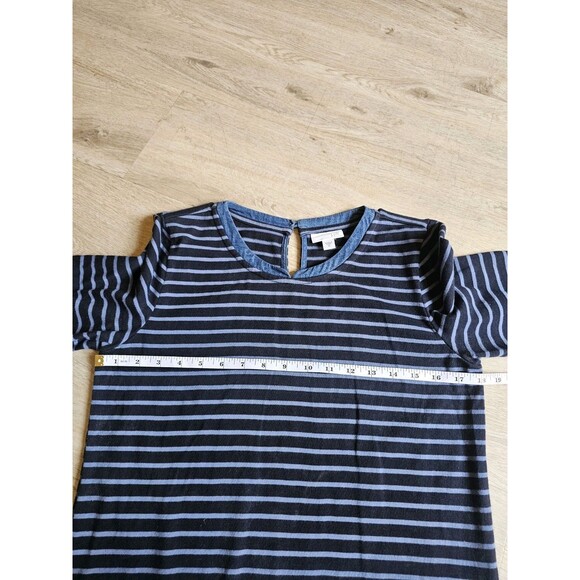 J Jill Women’s Size XS Dress Mixed Media Denim Shirttail Blue Striped W/Pockets - Picture 4 of 9